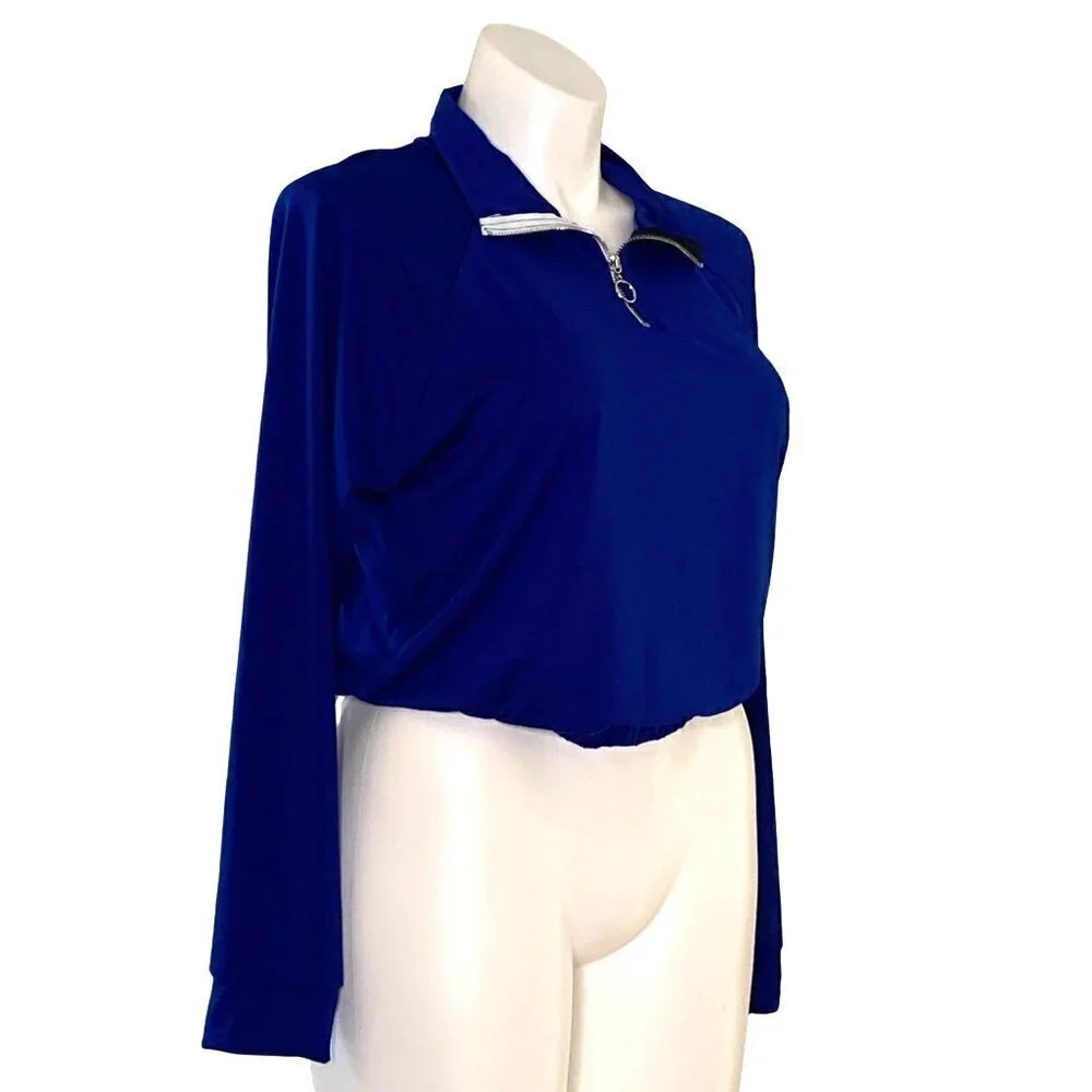 Fashion Nova NWT Royal Blue Mock Neck Top, Do You Even Gym Women's Size 2X - Picture 4 of 11